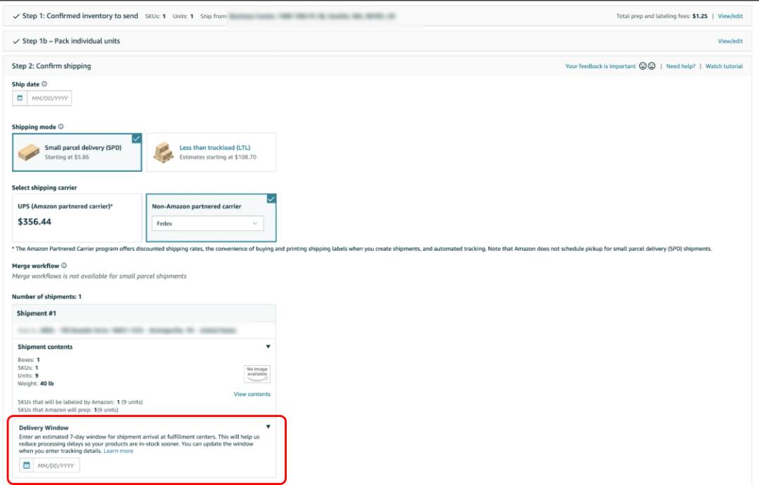 4/24起，为亚马逊物流FBA创建货件时，必须提供预计的送达时段(图5)